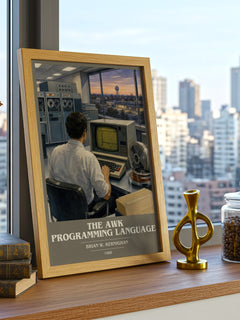The AWK programming language book cover print framed by window – literary home decor