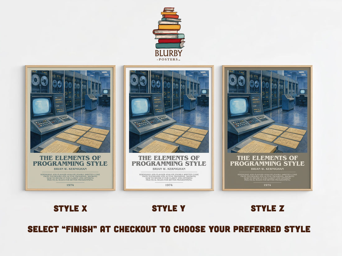 The elements of programming style bookish print in frame leaning in hallway – non fiction wall art (mockup)