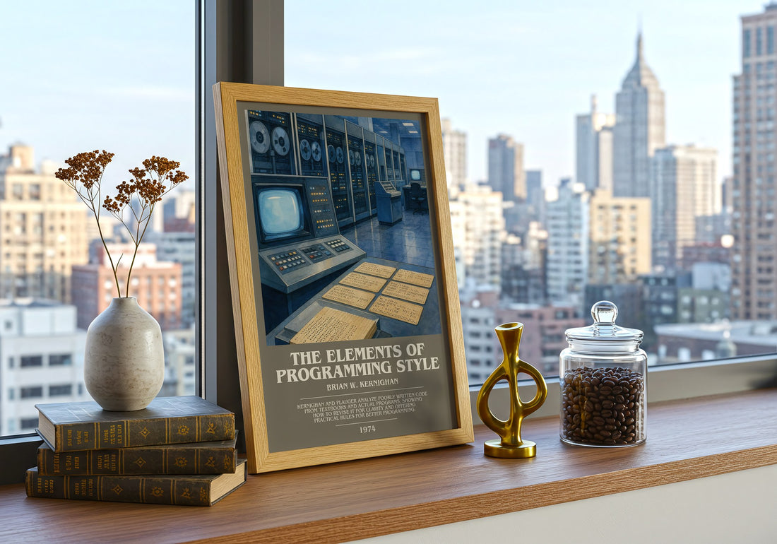 The elements of programming style bookish print framed by window – literary home decor