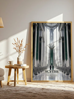 Scythe watercolour print in frame leaning in hallway – dystopian wall art