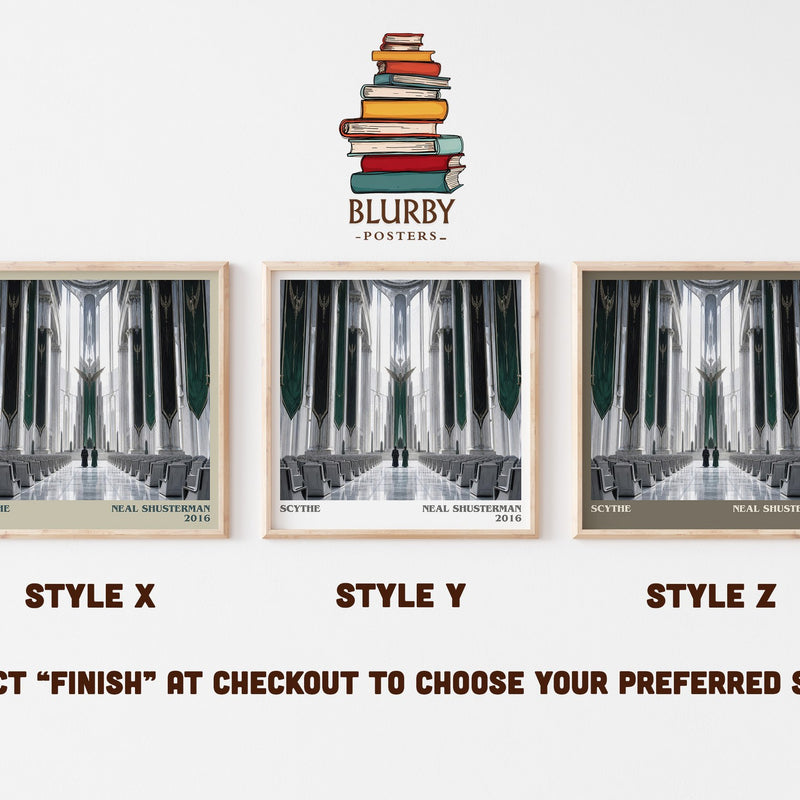 Scythe literary print in frame leaning in hallway – dystopian wall art