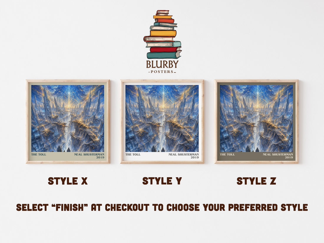 The Toll literary print in frame leaning in hallway – young adult wall art (mockup)