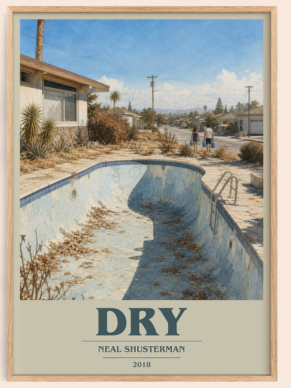 Dry book cover book poster by Neal Shusterman – framed literary art print
