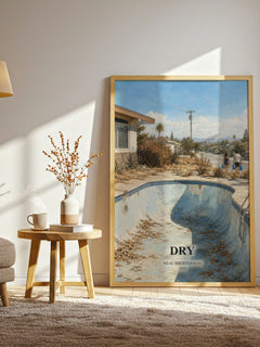 Dry watercolour print in frame leaning in hallway – dystopian wall art