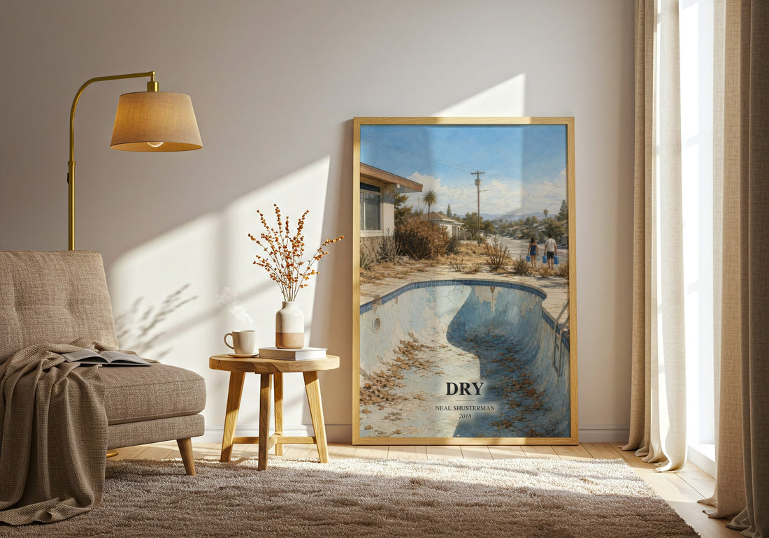 Dry watercolour print in frame leaning in hallway – dystopian wall art