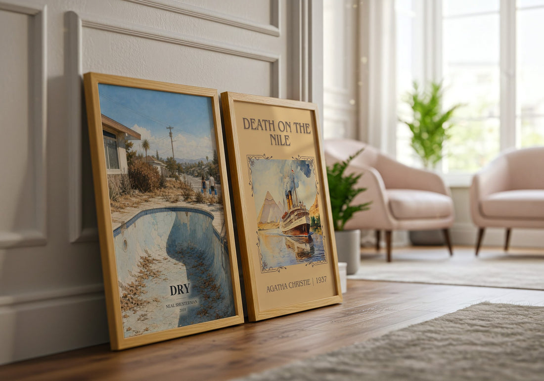 Dry watercolour print framed by window – literary home decor