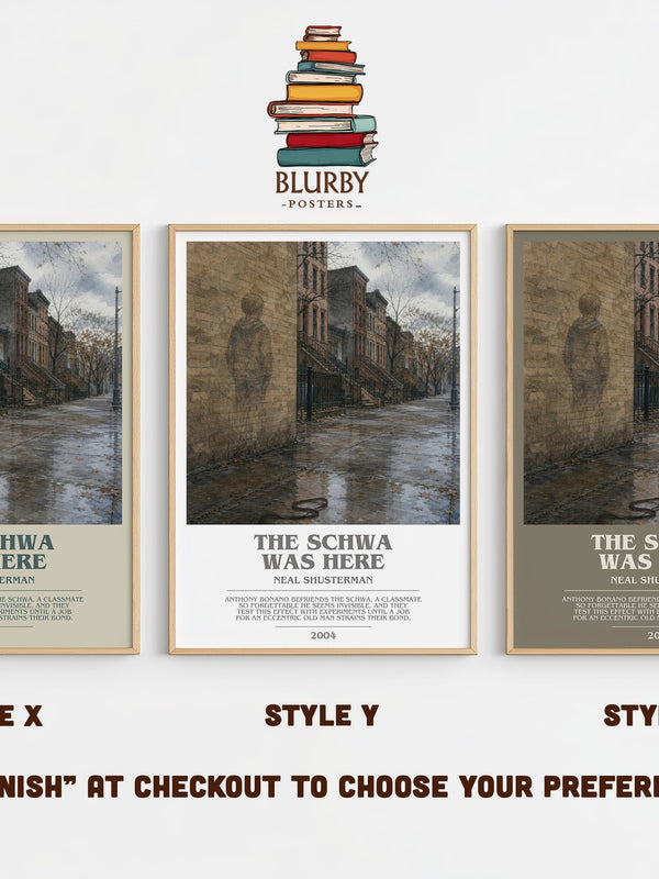 The Schwa was here bookish print in frame leaning in hallway – young adult wall art