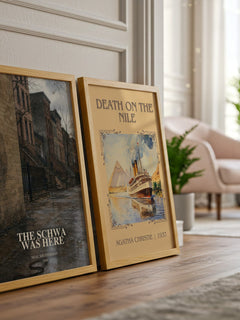 The Schwa was here watercolour print framed by window – literary home decor