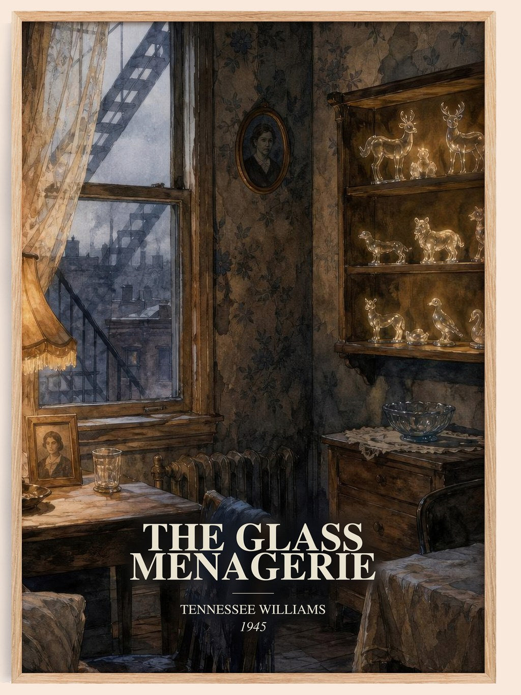 The Glass Menagerie watercolour book poster by Tennessee Williams – framed literary art print
