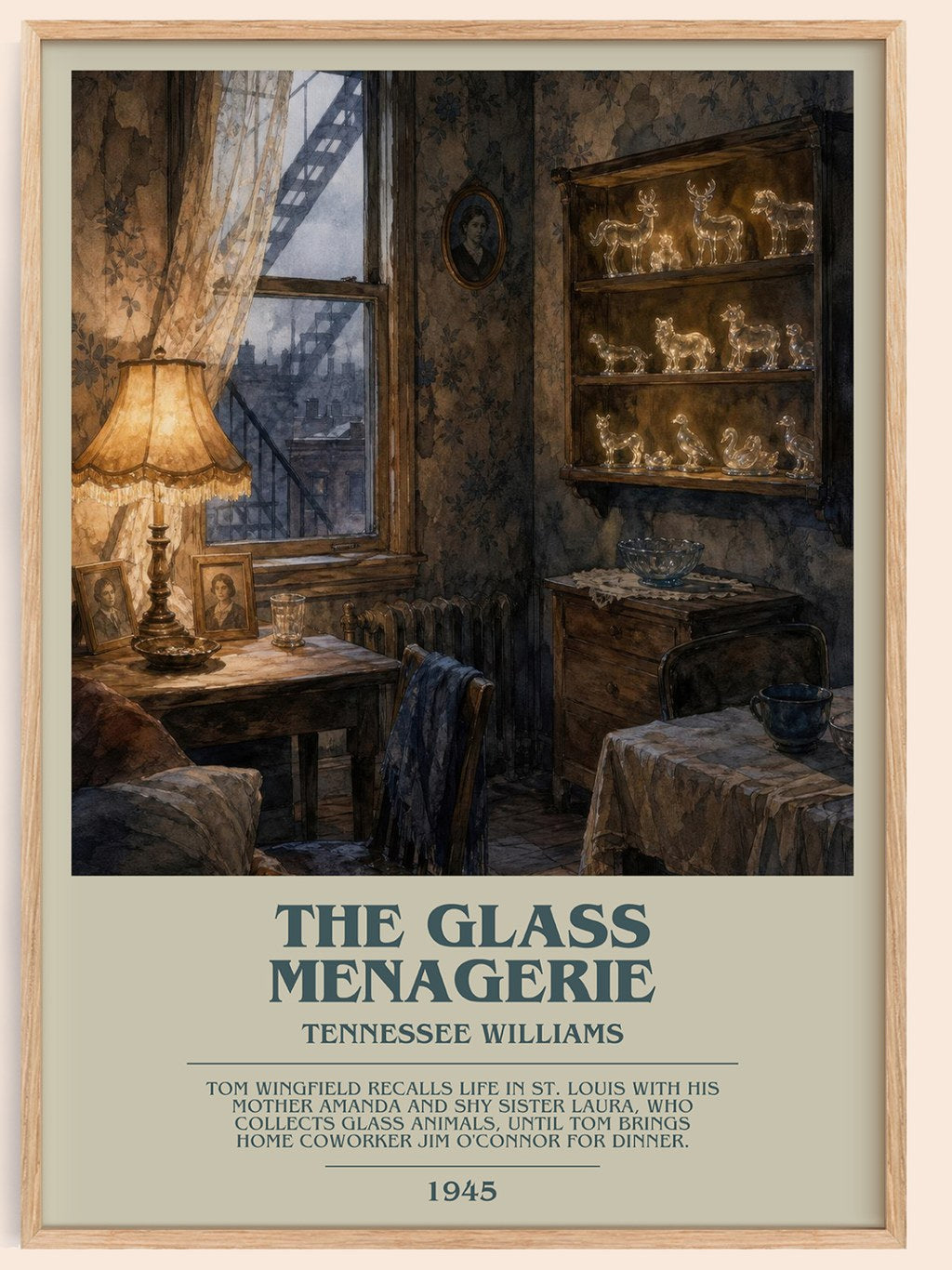 The Glass Menagerie bookish book poster by Tennessee Williams – framed literary art print