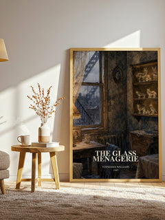 The Glass Menagerie watercolour print in frame leaning in hallway – literary fiction wall art