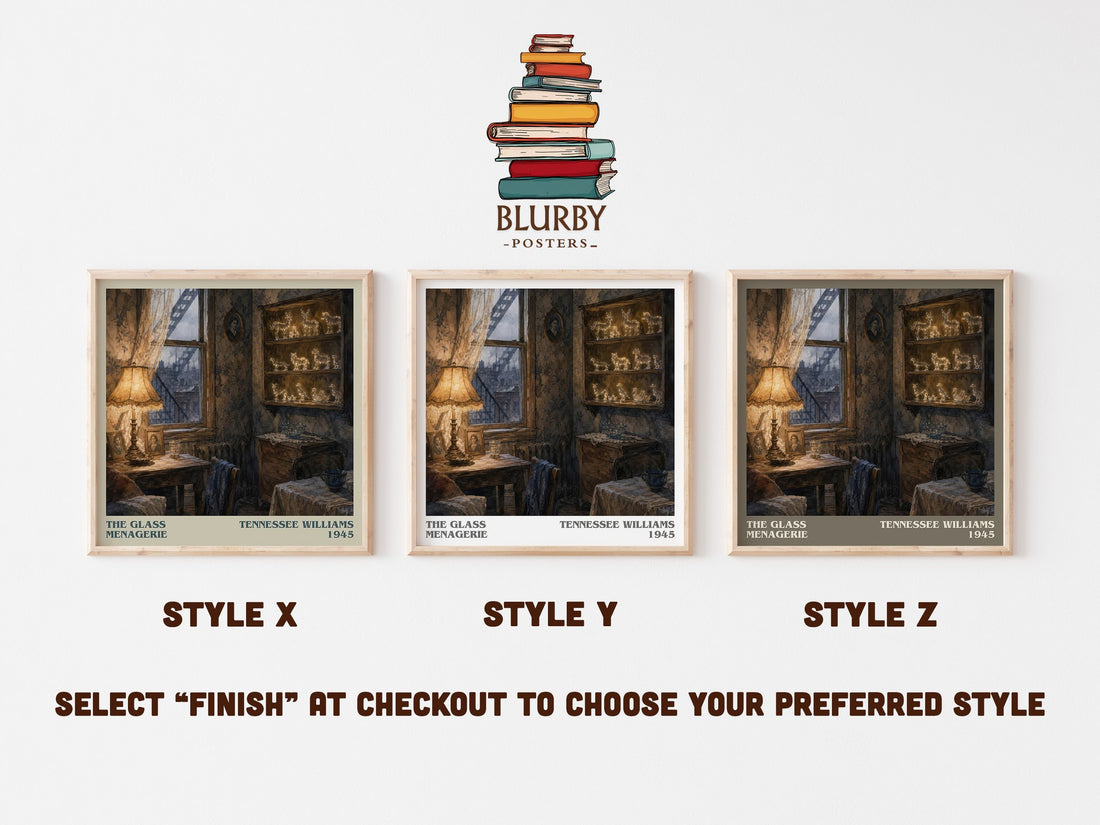 The Glass Menagerie literary print in frame leaning in hallway – literary fiction wall art (mockup)