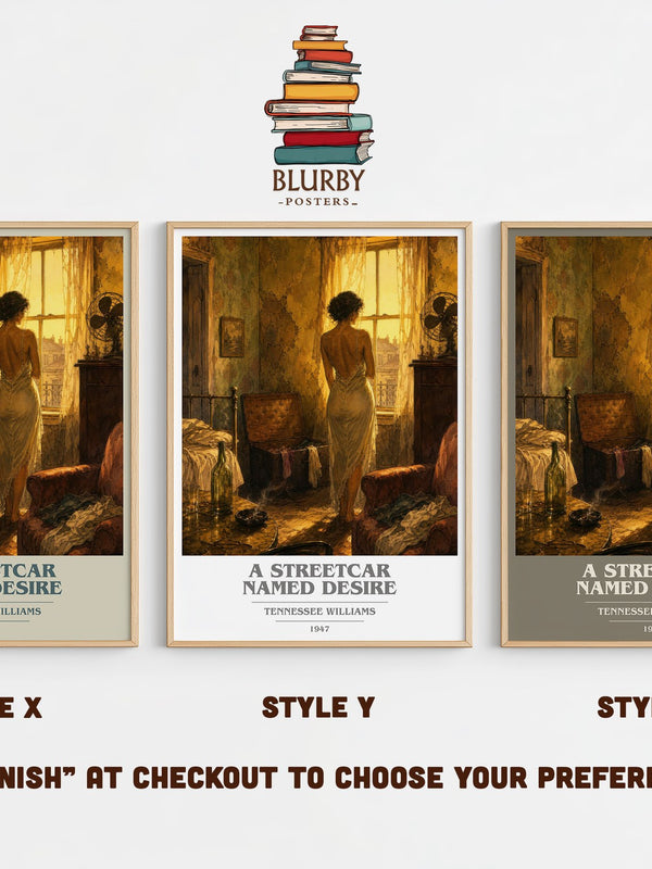 A Streetcar Named Desire book cover print in frame leaning in hallway – classic literature wall art