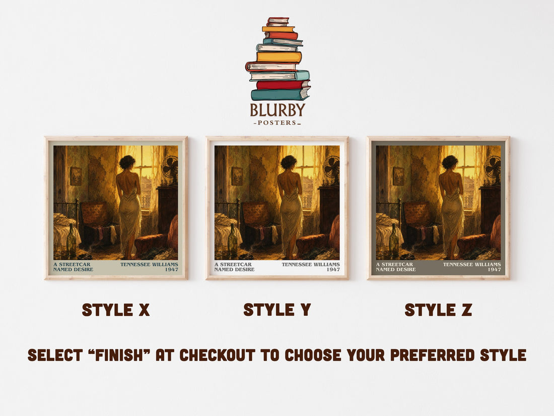 A Streetcar Named Desire literary print in frame leaning in hallway – classic literature wall art (mockup)