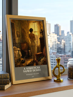 A Streetcar Named Desire book cover print framed by window – literary home decor