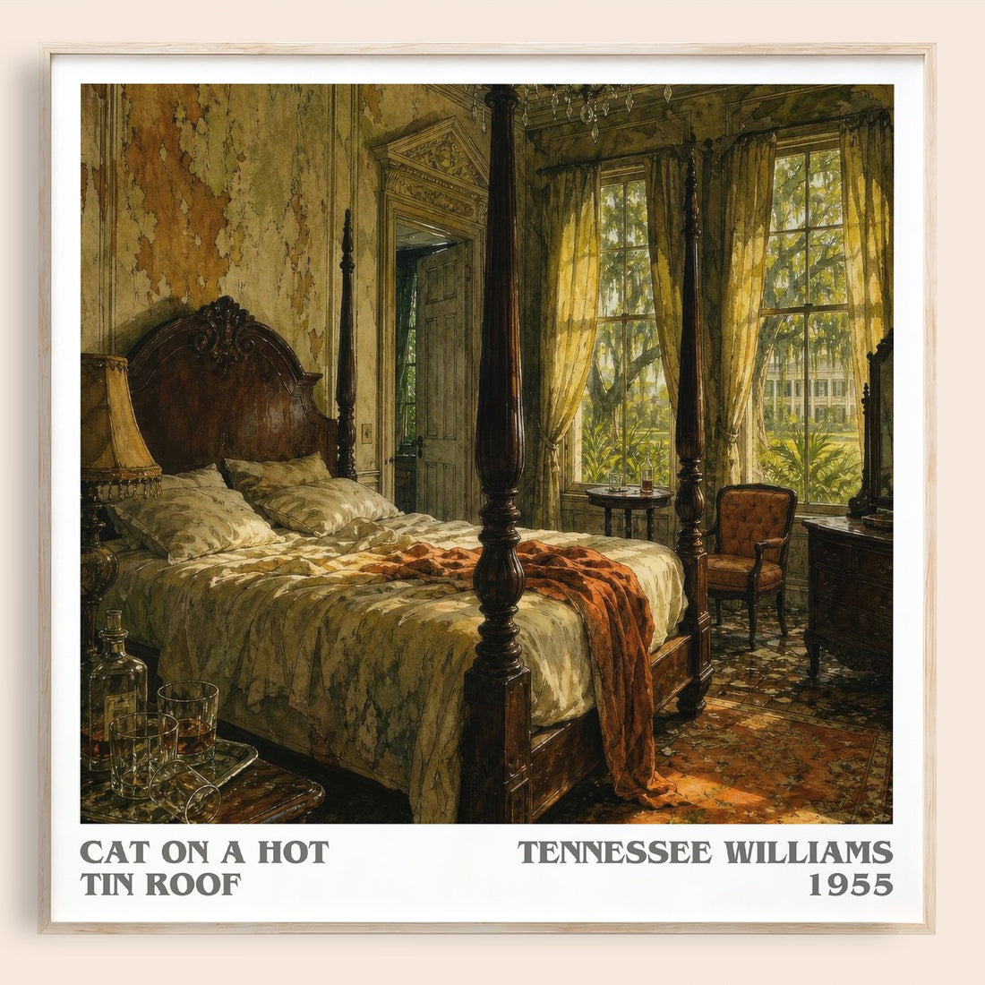 Cat on a Hot Tin Roof literary book poster by Tennessee Williams – framed literary art print