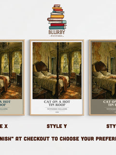 Cat on a Hot Tin Roof book cover print in frame leaning in hallway – literary fiction wall art