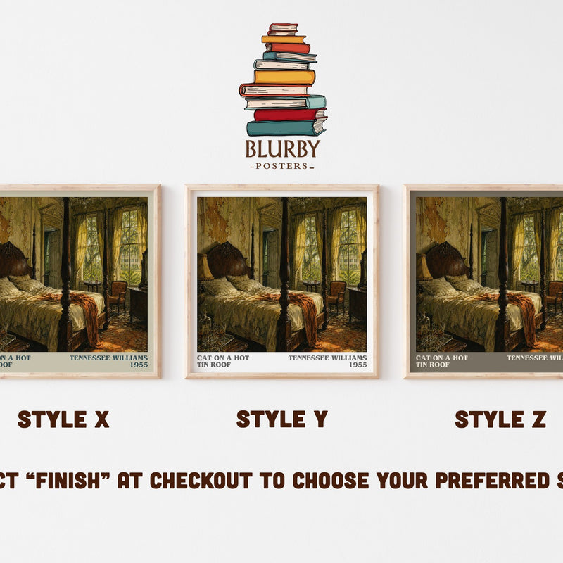 Cat on a Hot Tin Roof literary print in frame leaning in hallway – literary fiction wall art