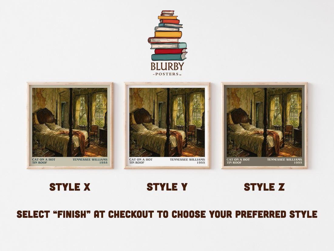 Cat on a Hot Tin Roof literary print in frame leaning in hallway – literary fiction wall art (mockup)