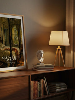 Cat on a Hot Tin Roof watercolour print on bookshelf – Tennessee Williams fan gift