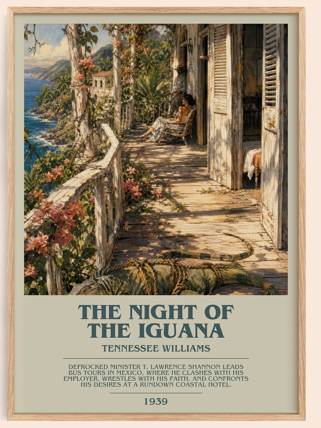 The night of the iguana bookish book poster by Tennessee Williams – framed literary art print