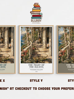 The night of the iguana book cover print in frame leaning in hallway – literary fiction wall art