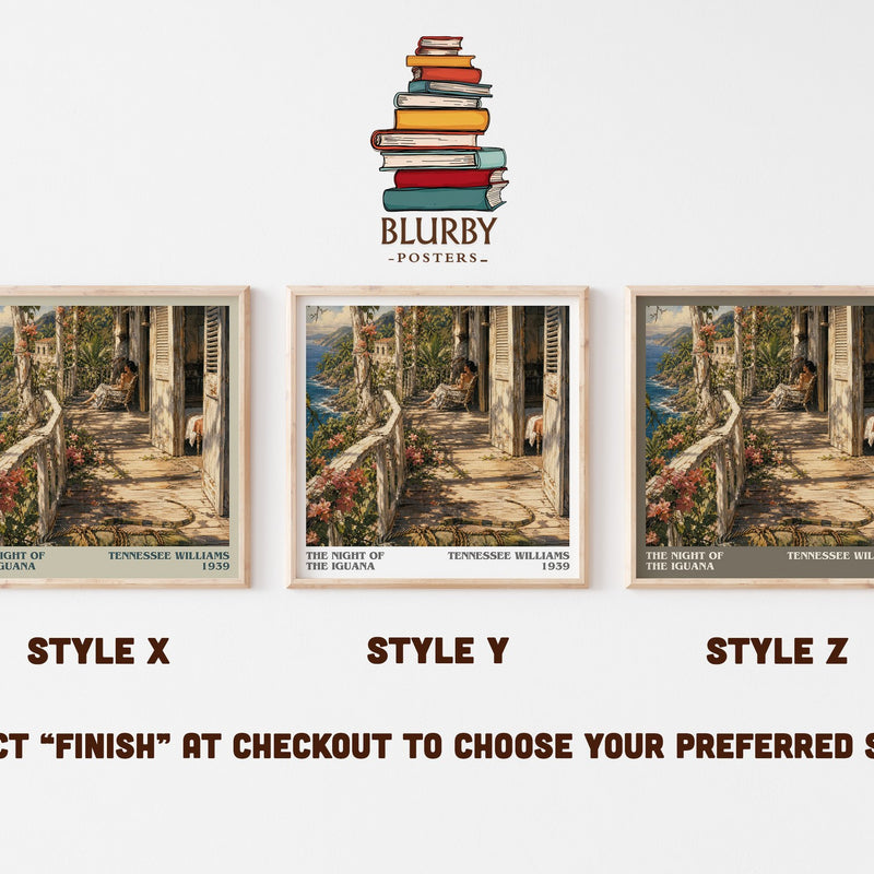 The night of the iguana literary print in frame leaning in hallway – literary fiction wall art