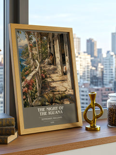The night of the iguana book cover print framed by window – literary home decor