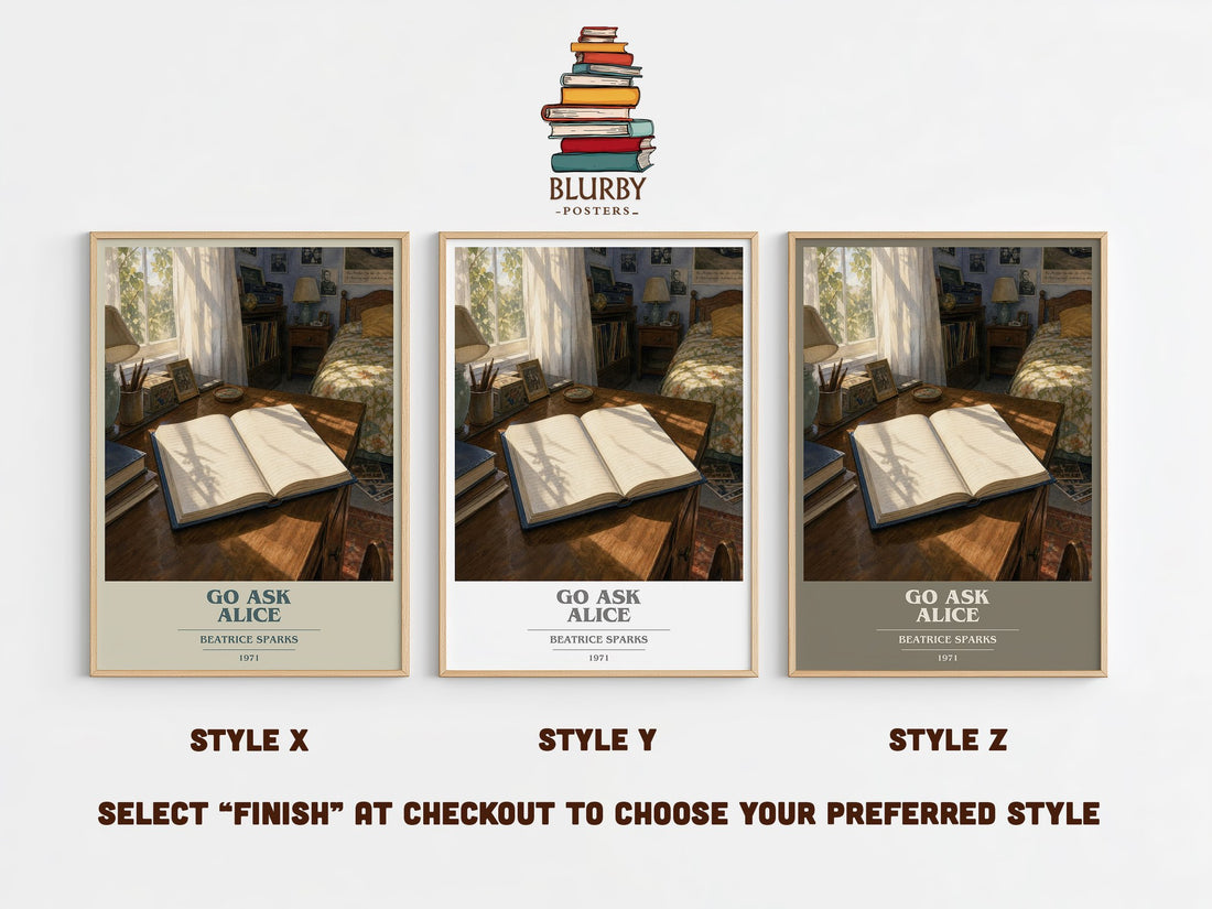 Go Ask Alice book cover print in frame leaning in hallway – young adult wall art (mockup)