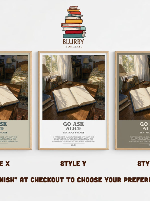Go Ask Alice bookish print in frame leaning in hallway – young adult wall art