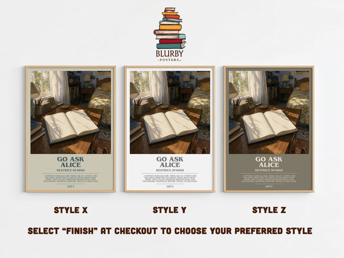 Go Ask Alice bookish print in frame leaning in hallway – young adult wall art (mockup)
