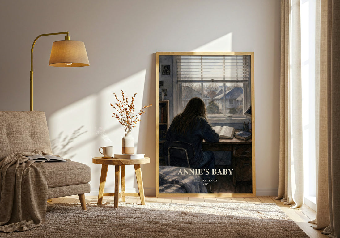 Annie's Baby watercolour print in frame leaning in hallway – young adult wall art