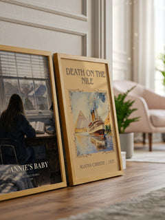 Annie's Baby watercolour print framed by window – literary home decor