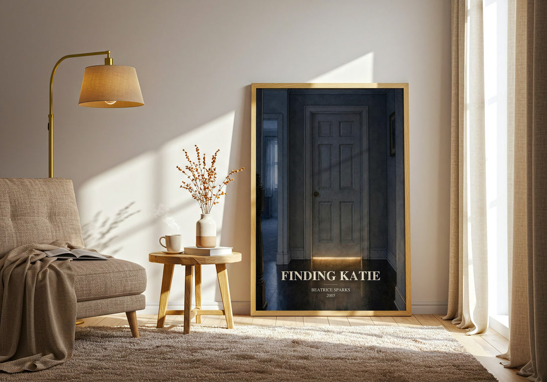 Finding Katie watercolour print in frame leaning in hallway – young adult wall art