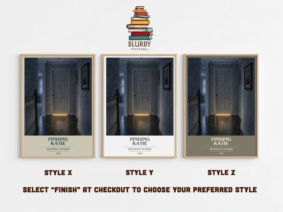Finding Katie book cover print in frame leaning in hallway – young adult wall art (mockup)