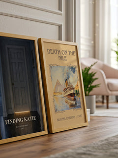 Finding Katie watercolour print framed by window – literary home decor