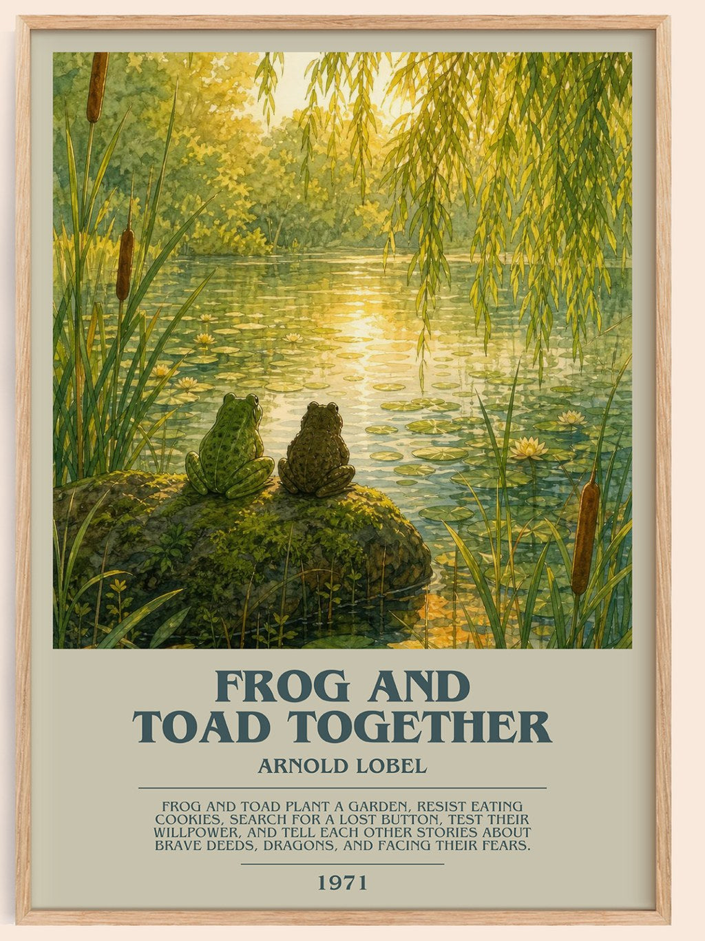 Frog and Toad Together bookish book poster by Arnold Lobel – framed literary art print