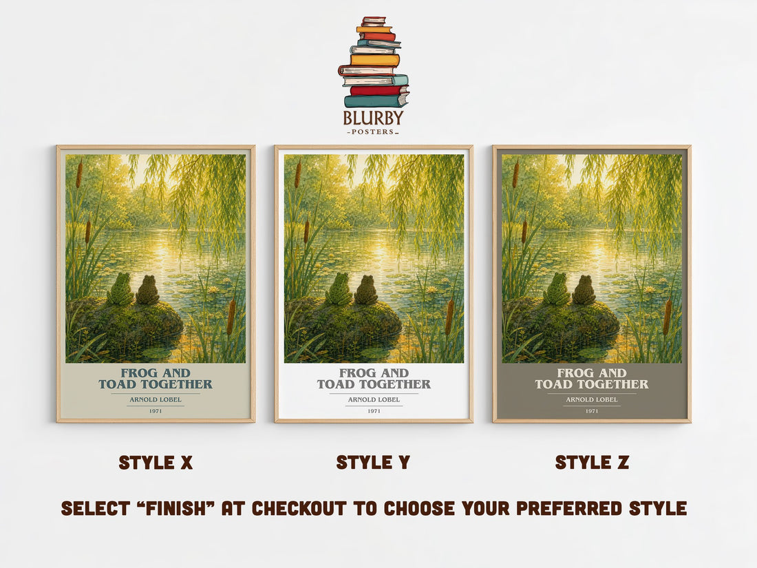 Frog and Toad Together book cover print in frame leaning in hallway – childrens wall art (mockup)
