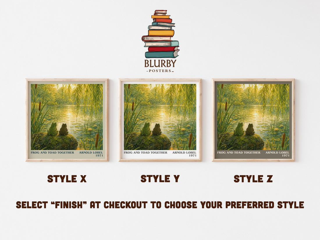 Frog and Toad Together literary print in frame leaning in hallway – childrens wall art (mockup)