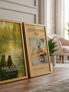 Frog and Toad Together watercolour print framed by window – literary home decor
