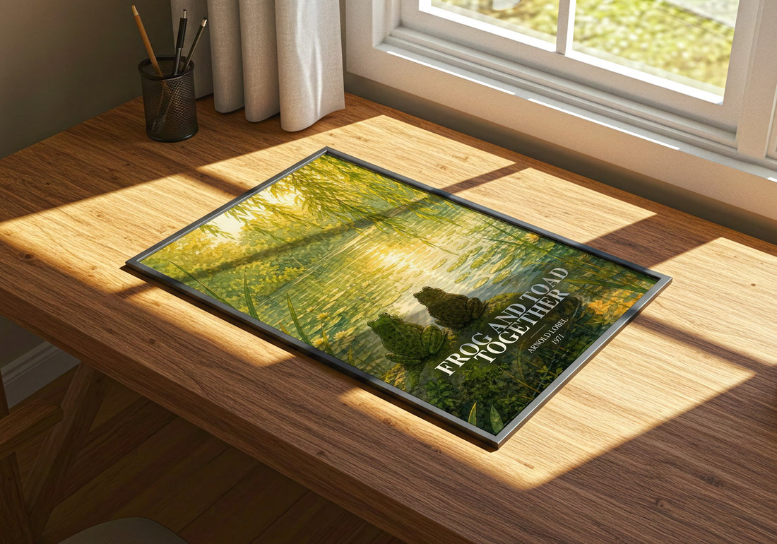 Frog and Toad Together watercolour book poster framed on wall – childrens wall art