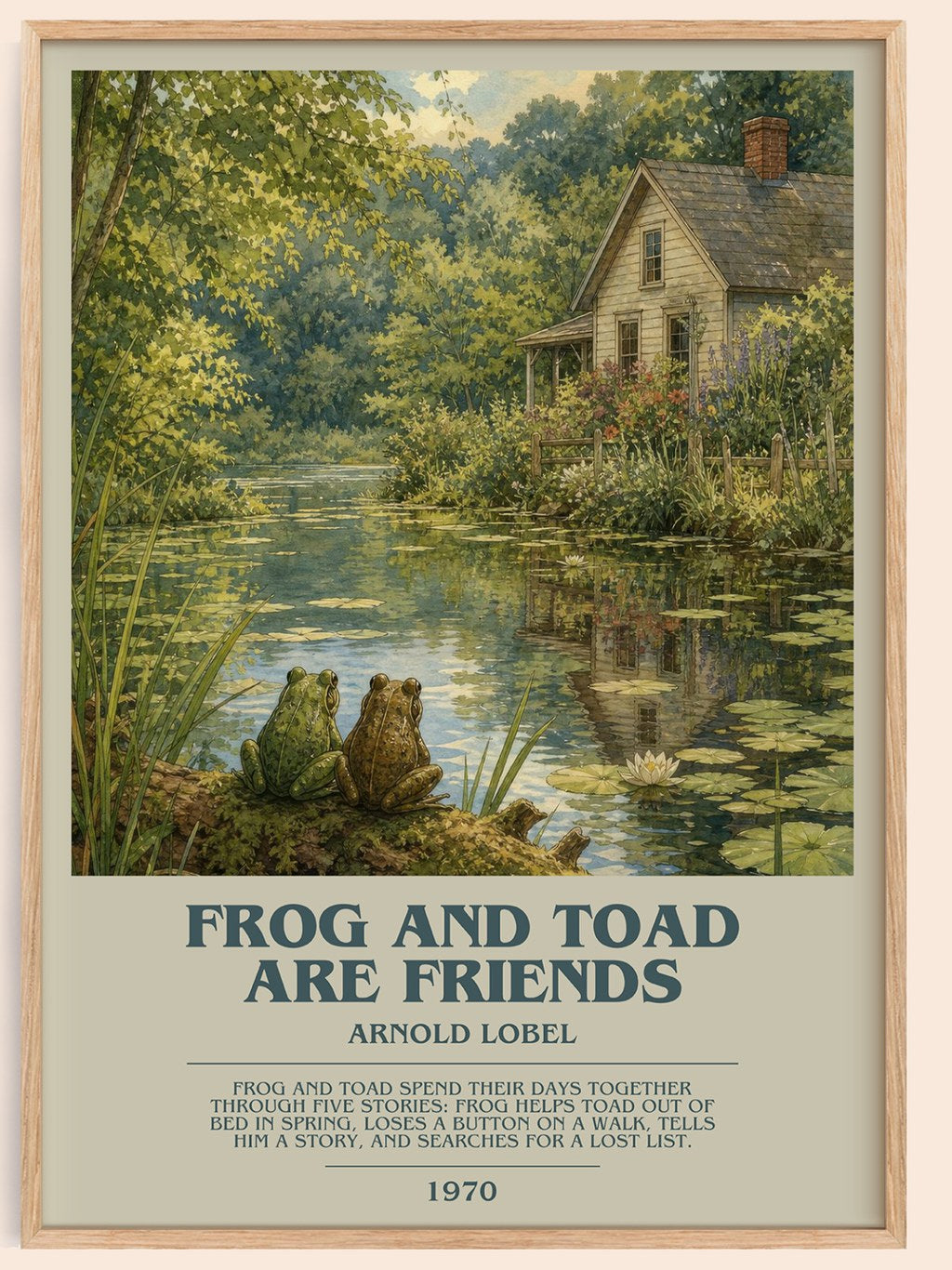 Frog and Toad Are Friends bookish book poster by Arnold Lobel – framed literary art print