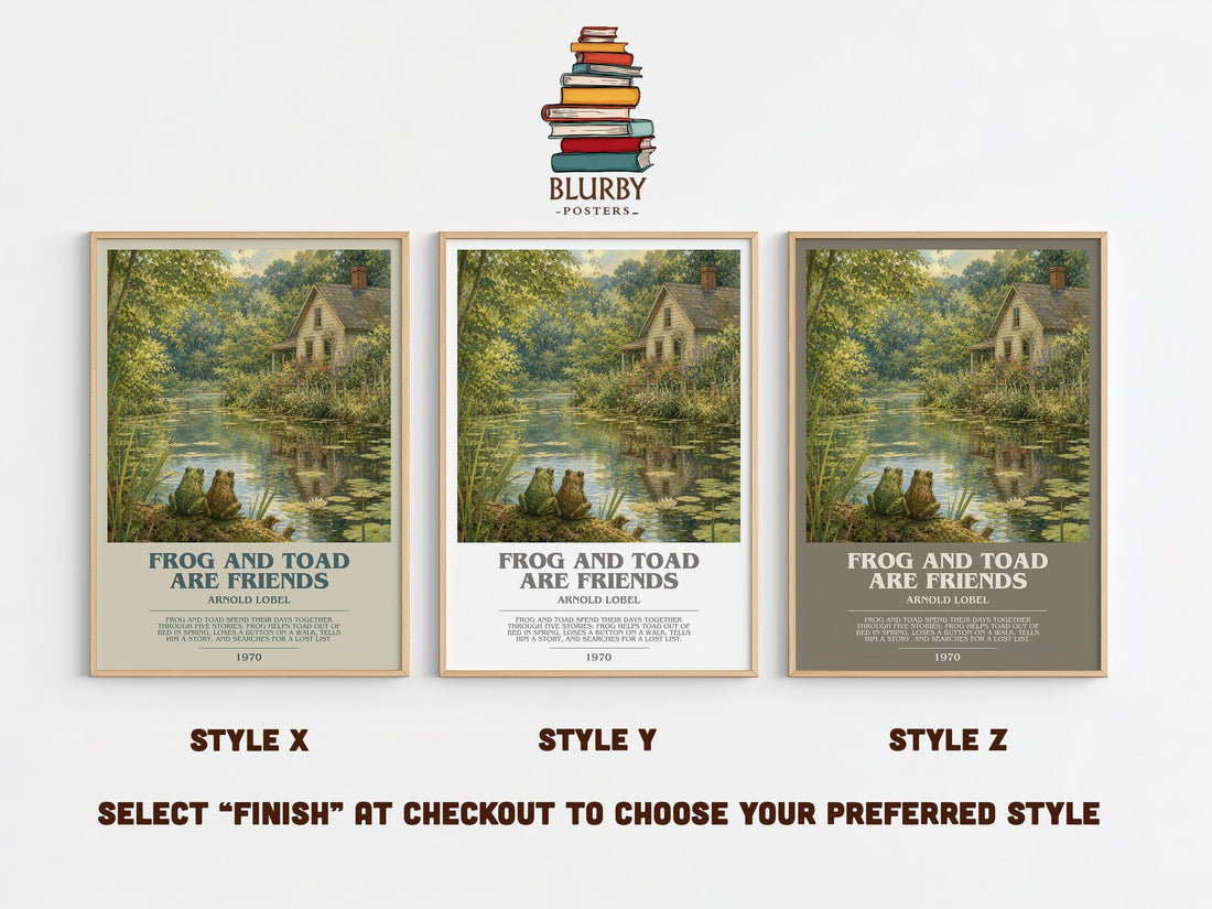 Frog and Toad Are Friends bookish print in frame leaning in hallway – childrens wall art (mockup)