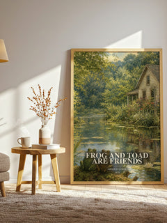 Frog and Toad Are Friends watercolour print in frame leaning in hallway – childrens wall art