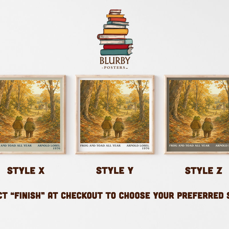 Frog and Toad All Year literary print in frame leaning in hallway – childrens wall art