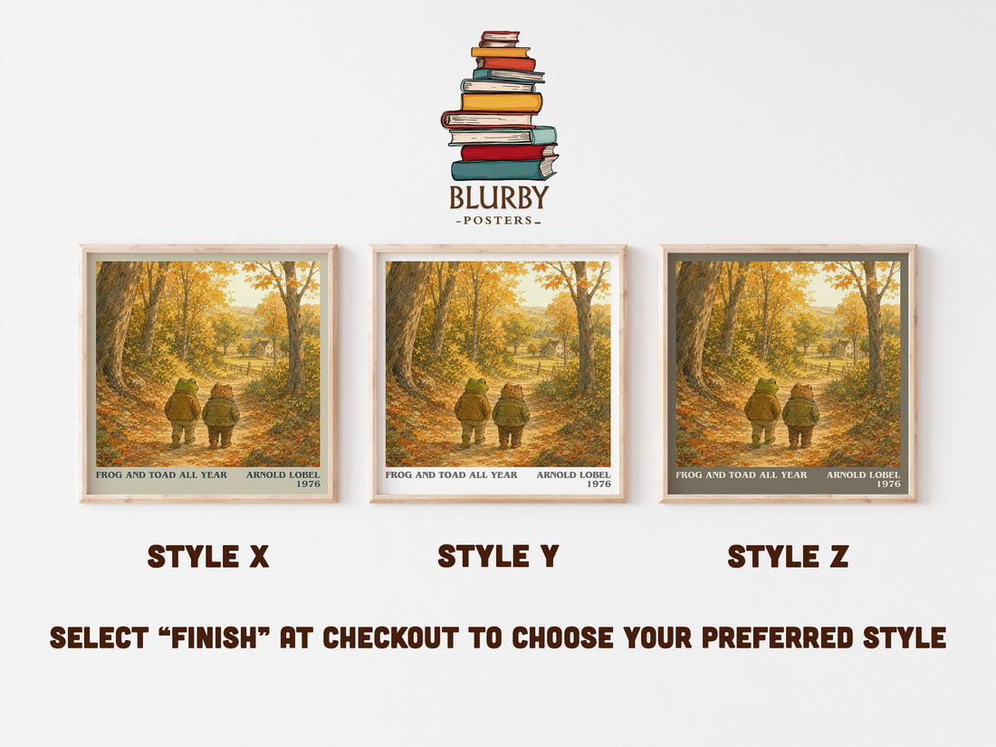 Frog and Toad All Year literary print in frame leaning in hallway – childrens wall art (mockup)