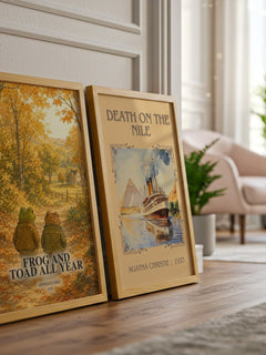 Frog and Toad All Year watercolour print framed by window – literary home decor