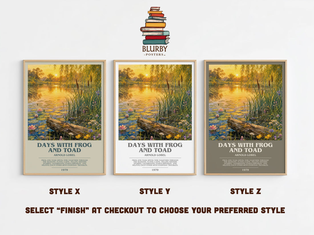 Days With Frog and Toad bookish print in frame leaning in hallway – childrens wall art (mockup)