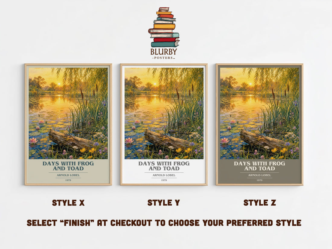 Days With Frog and Toad book cover print in frame leaning in hallway – childrens wall art (mockup)