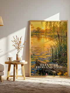 Days With Frog and Toad watercolour print in frame leaning in hallway – childrens wall art